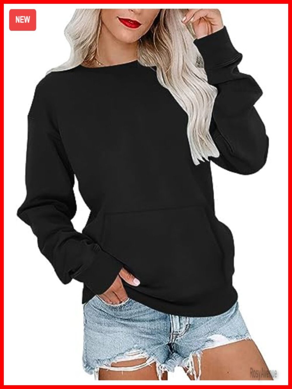 Oversized Crewneck Sweatshirt Long Sleeve Pullover with Pocket